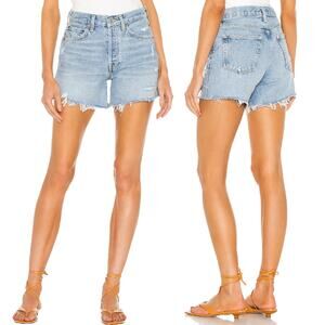 AGOLDE Parker Long High Rise Cutoff Denim Shorts Swapmeet Light Wash Size 25